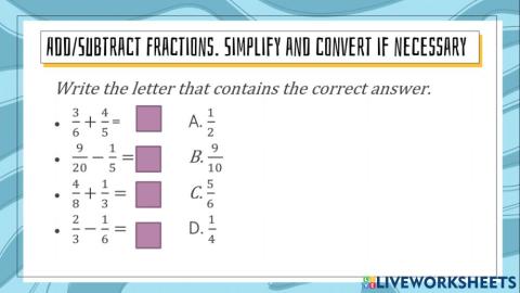 5th Quiz Add-Subtract Fractions