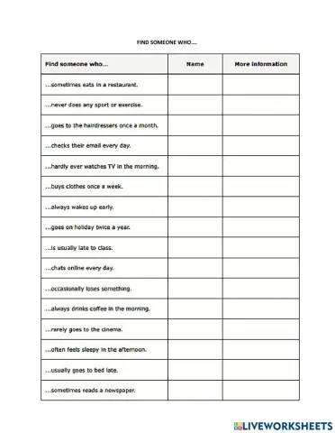 Find someone who....