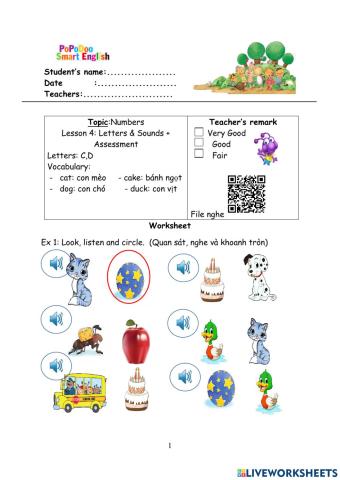 Level A1 - Lesson 4 (dog, duck, cat, cake)