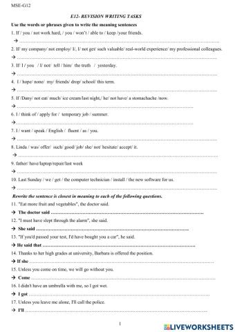 Revision for the second term test - writing