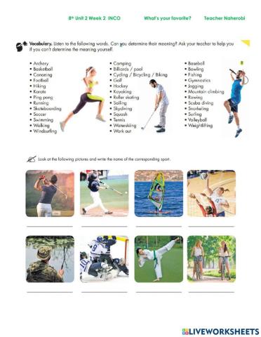 Listening Sports and vocabulary