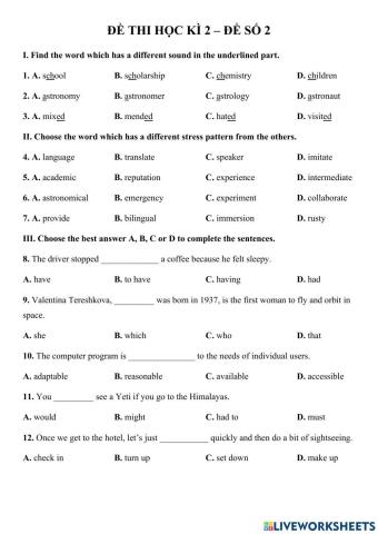 Lớp 9. Đề thi học kì 2 (Đề số 2)