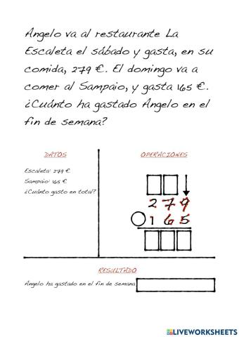 Problemas de Sumas con llevadas y restas sin llevar
