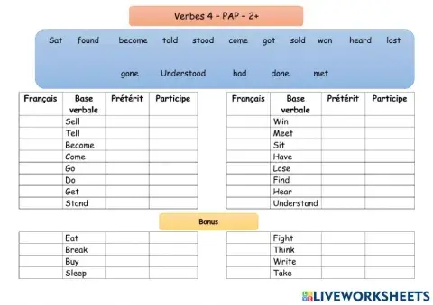 Verbes 4 - PAP - 2 +