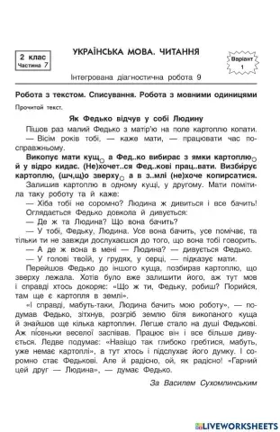 Діагностична  робота 2 клас