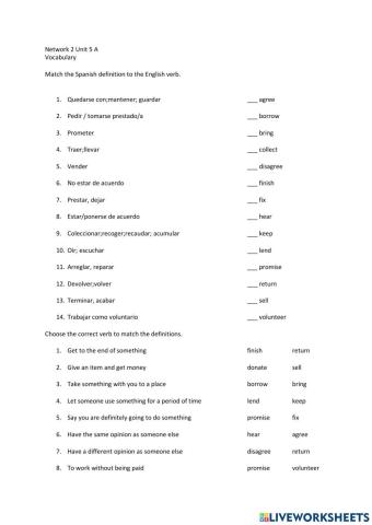 Network 2 Unit 5A Vocabulary