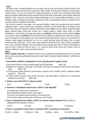 Práce s textem - Šachy