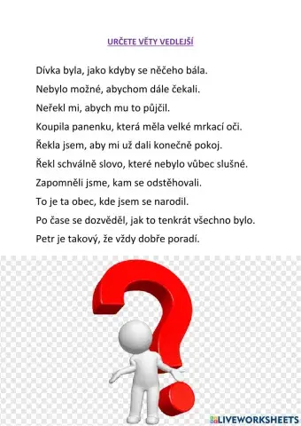 Věty vedlejší podmětné, přísudkové, přívlastkové, předmětné