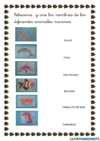 ficha interactiva animales marinos coloreados por niños