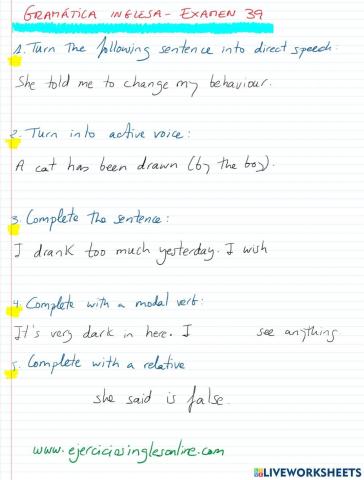 Gramática inglesa - Examen 39