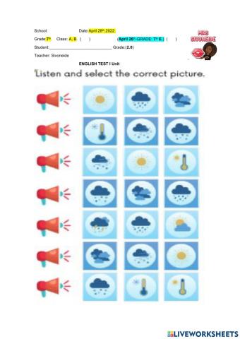 ENGLISH TEST - 7th A-B-E-I UNIT