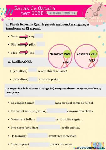 Repàs ccbb-dubtes freqüents-Plurals fem,Vam-vau, Imperfets,