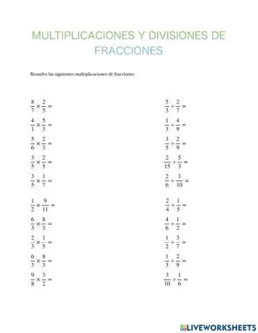 Multiplicaciones y divisiones de fraccion
