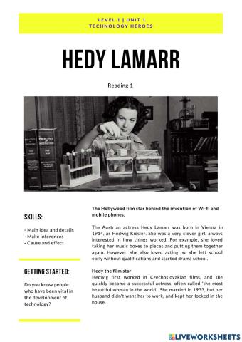 2022 Unit 1 reading 1 Hedy Lamarr