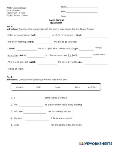 Simple present affirmative homework