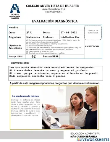 Evaluación Diagnóstica Matemática