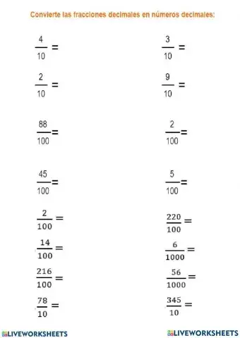 Fracciones a números decimales