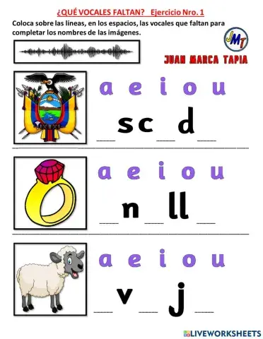 ¿QUÉ VOCALES FALTAN?   Ejercicio Nro. 1