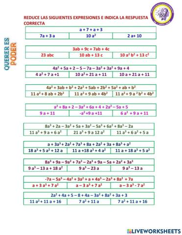 Reduccion de terminos semejantes