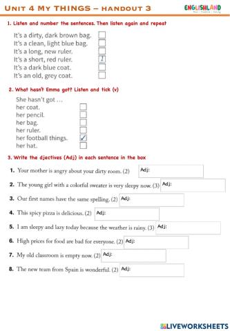 U4 My things handout 3