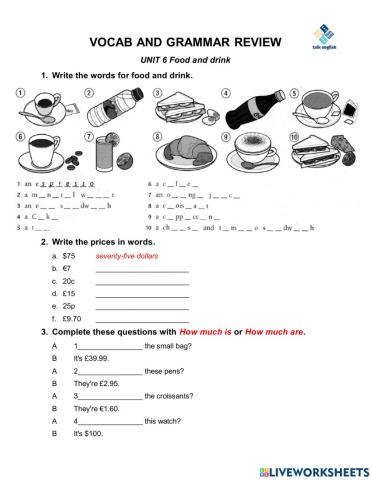 VOCAB AND GRAMMAR REVIEW UNIT 6 Food and drink