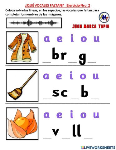 ¿QUÉ VOCALES FALTAN?   Ejercicio Nro. 2