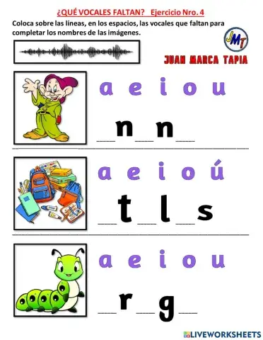 ¿QUÉ VOCALES FALTAN?   Ejercicio Nro. 3