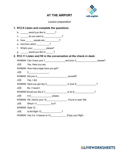 AT THE AIRPORT Lesson preparation