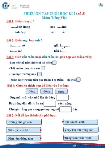 Phiếu ôn tập tiếng việt SỐ 3