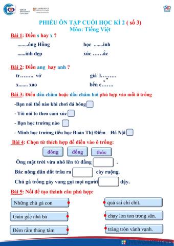 Phiếu ôn tập tiếng việt SỐ 3