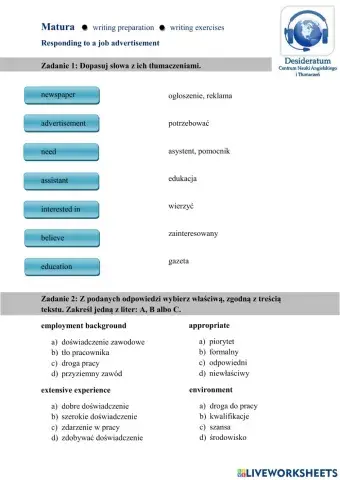 Matura: Responding to a job ad