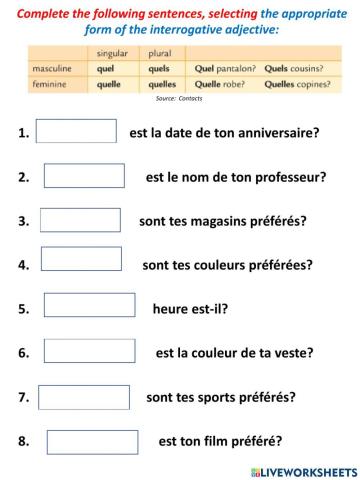 Les adjectifs interrogatifs