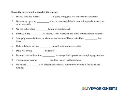 Fears-Phobia-Vocabulary Exercise