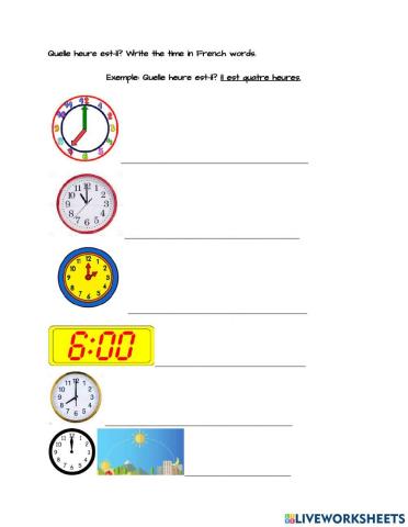Telling time in French full hours