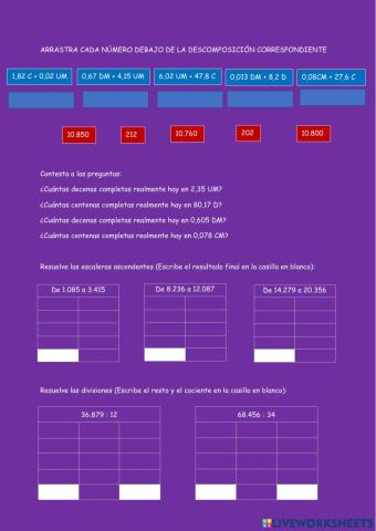 Repaso numeración, escalera y división