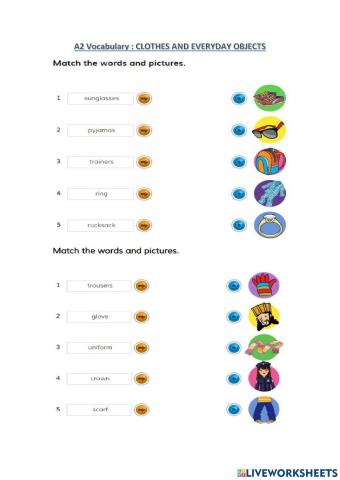 A2 Flyers Vocabulary : Clothes and everyday objects