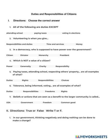Duties and Responsibilities of Citizens