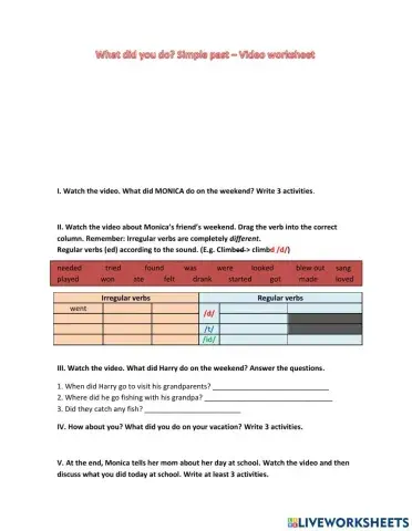 Simple past video worksheets