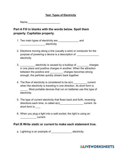 Test Types of Electricity