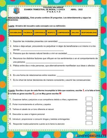 Examen de moral y cívica