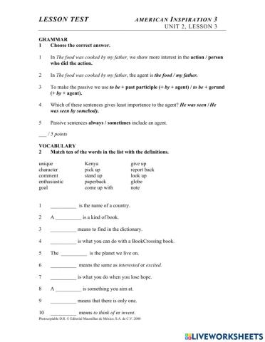 AMERICAN 3 UNIT 2 LESSON 3 TEST T