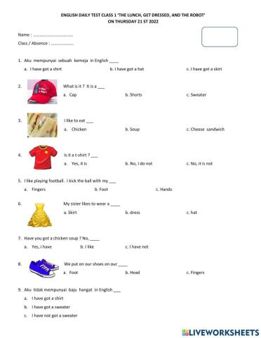 Class 1 the lunch, get dressed, and the robot