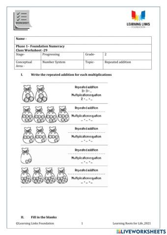 Phase 1– Foundation Numeracy Class Worksheet -29