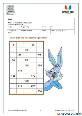 Phase 1– Foundation Numeracy Class Worksheet -28