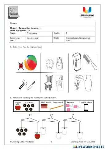 Phase 1– Foundation Numeracy Class Worksheet -14