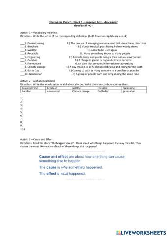 Sharing the planet week 5 LA assessment