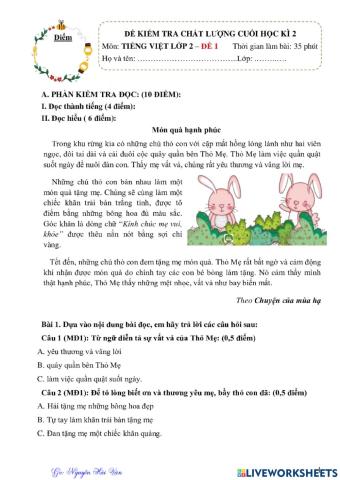 Đề ôn HKII TV- số 2