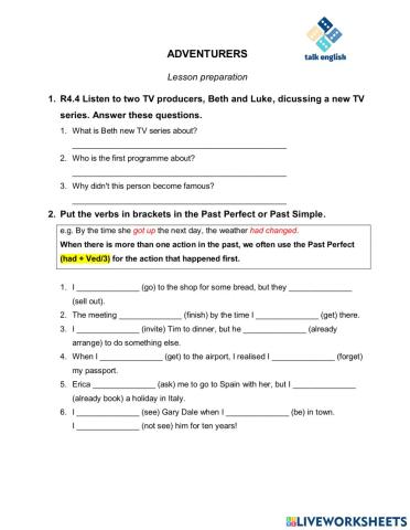 ADVENTURERS Lesson preparation