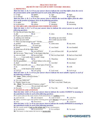 Ôn thi vào 10 đề 29 - 40tn