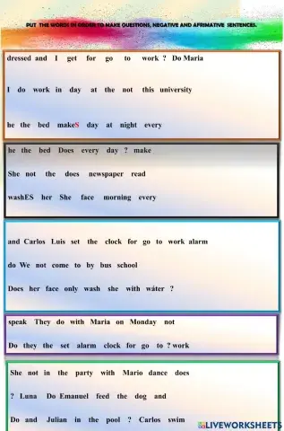 Ordenar frases en presente simple